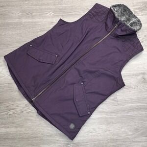 Noble Outfitters Quilted Vest Faux Fur Trim Sz M Puffer Sleeveless Jacket  Prpl